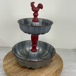 Two tier metal and wood stand
